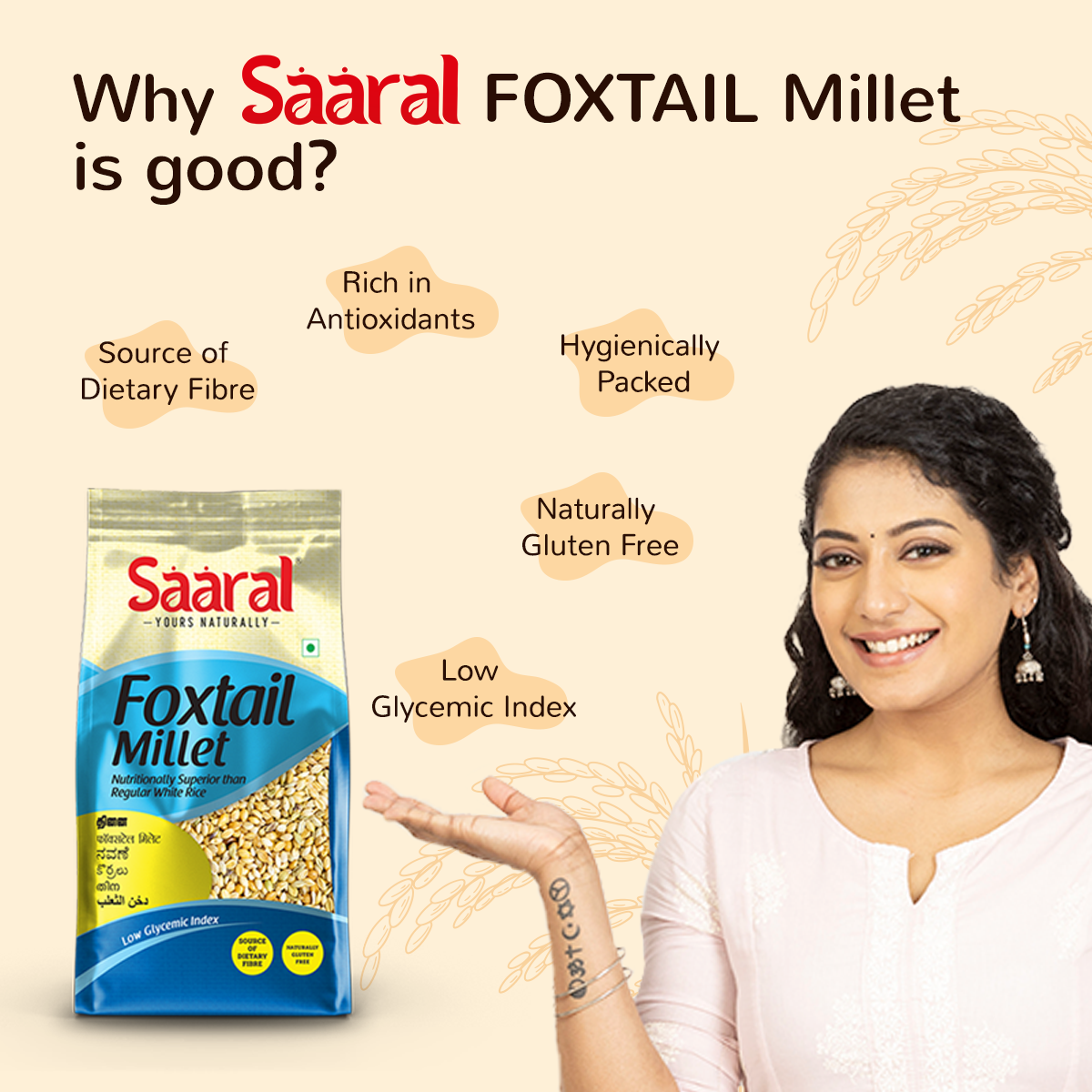 SAARAL Millets - Natural Grains 1.5 kg, (Foxtail 500 g, Kodo 500 g, Little 500 g), Native Low GI Millet Rice