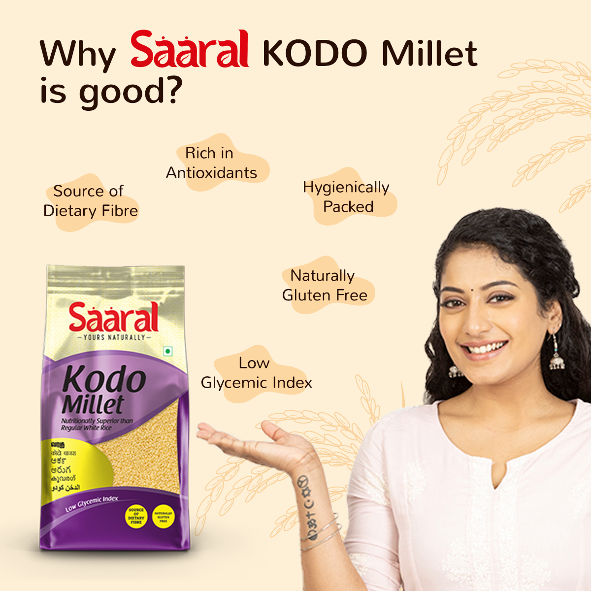 SAARAL Millets - Natural Grains 1.5 kg, (Foxtail 500 g, Kodo 500 g, Little 500 g), Native Low GI Millet Rice