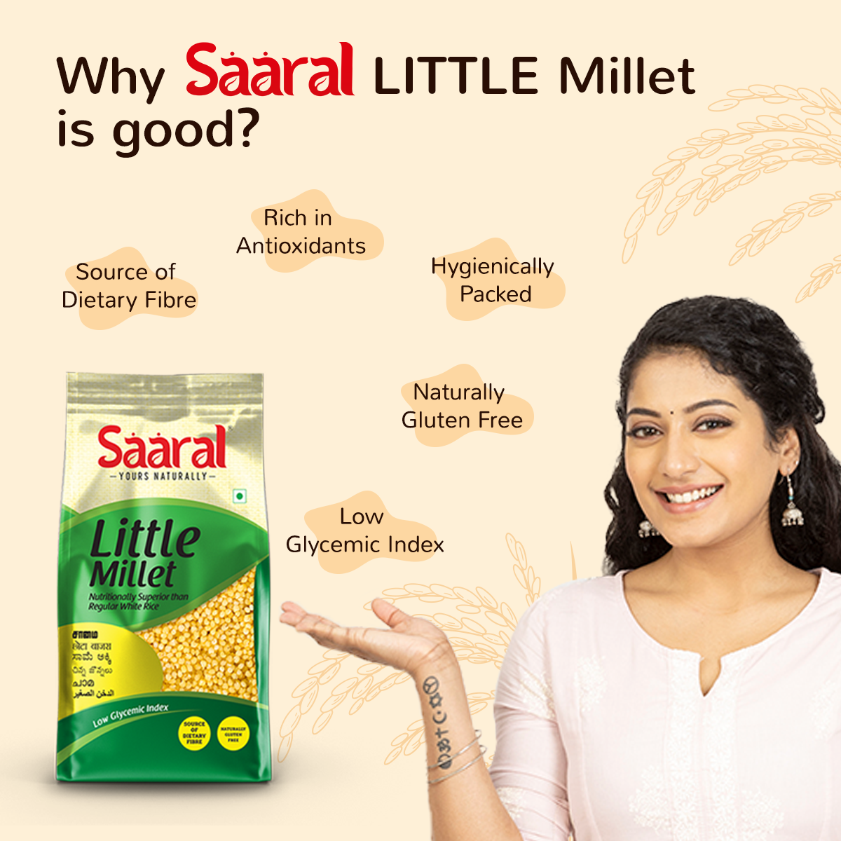 SAARAL Millets - Natural Grains 1.5 kg, (Foxtail 500 g, Kodo 500 g, Little 500 g), Native Low GI Millet Rice