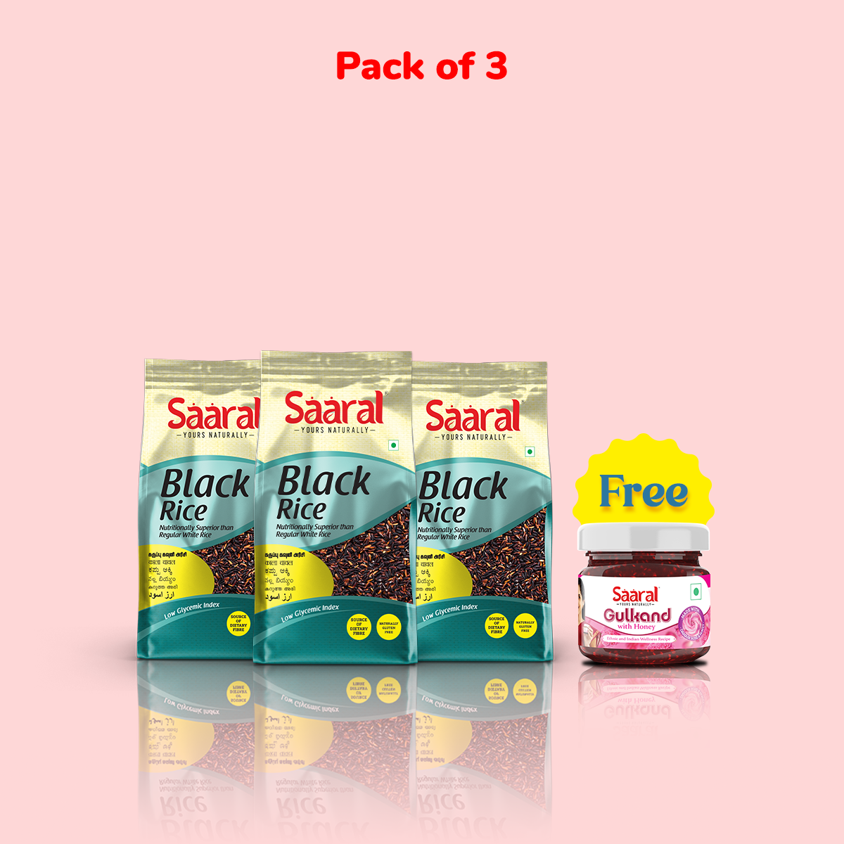Native Unpolished Black Rice (Pack of 3) with free Gulkand made of Natural Damask Rose and Pure Honey (100gms)
