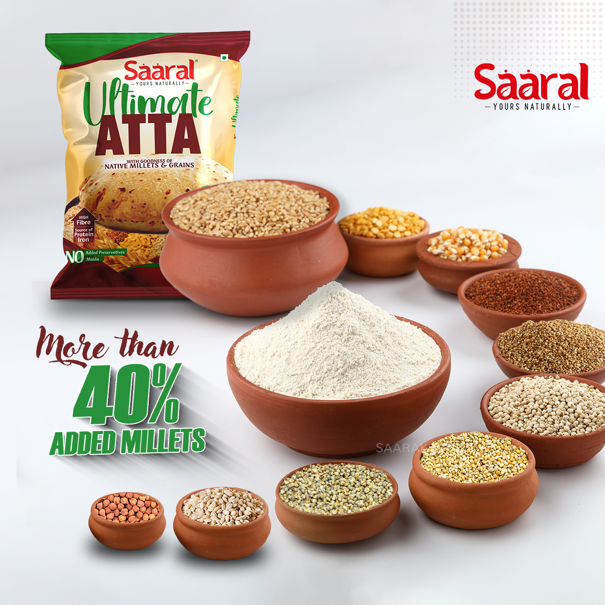Saaral Ultimate Atta / Multi Millet Atta | Diabetic Friendly | Low GI Wheat Flour with 40% Millets | High Protein & Fibre