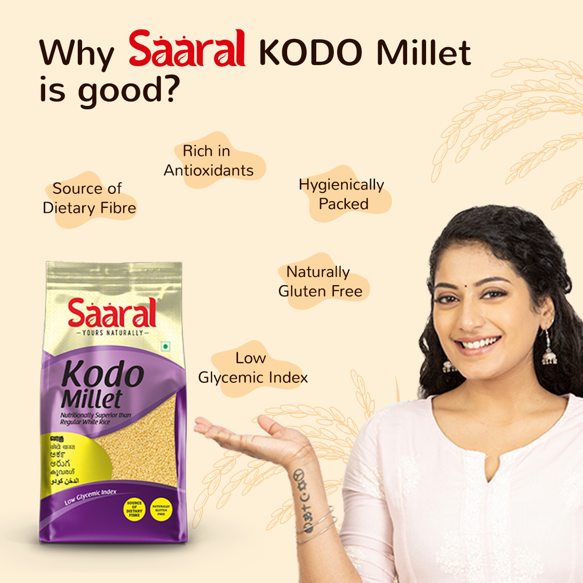 SAARAL Millets - Natural Grains Combo Pack of 3, Foxtail 500 g, Kodo 500 g, Little 500 g, Native Low GI Millet Rice