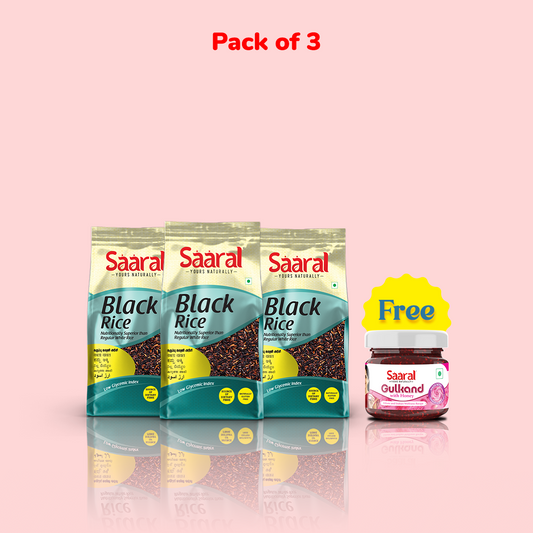 Native Unpolished Black Rice (Pack of 3) with free Gulkand  made of Natural Damask Rose and Pure Honey (100gms)