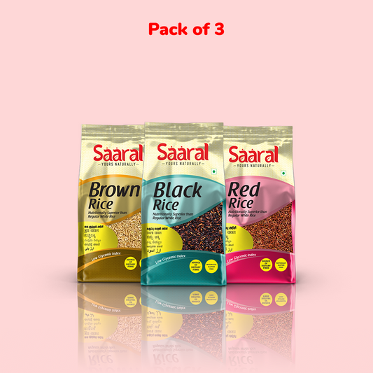 SAARAL Unpolished Natural Rice Combo - Black Rice, Red Rice, Brown Rice (3 Pack x 500 g Each)