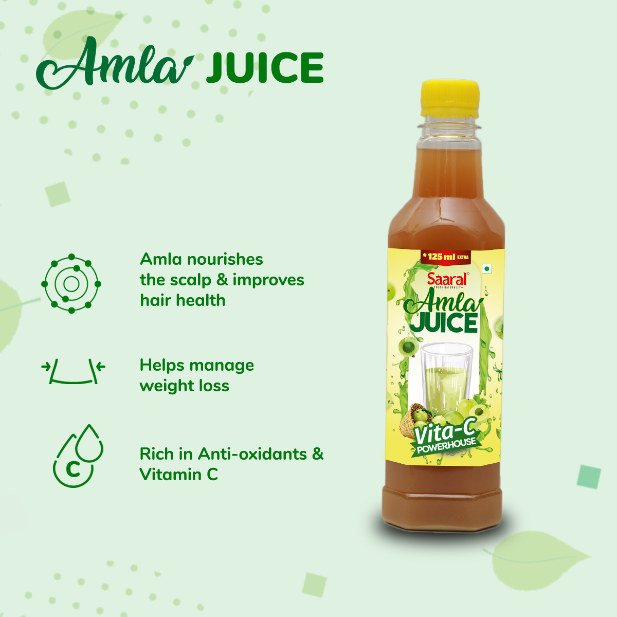 Saaral Amla Juice ( 375 ml +125 ml extra )- pack of 2