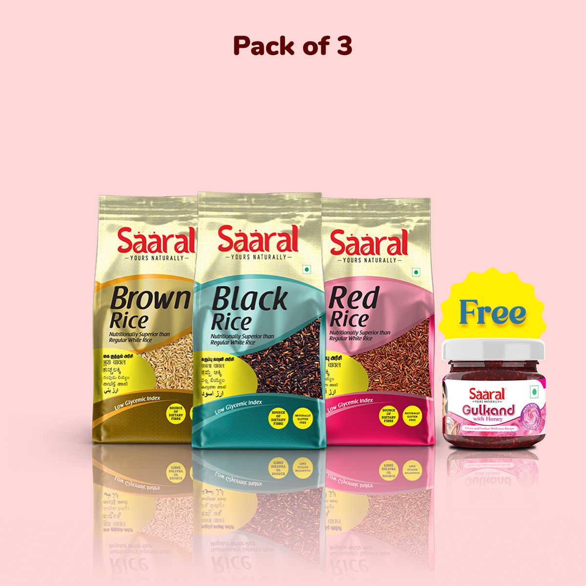 Traditional Rices (Pack of 3) With Free Gulkand made of Natural Damask Rose and Pure Honey(100gms)